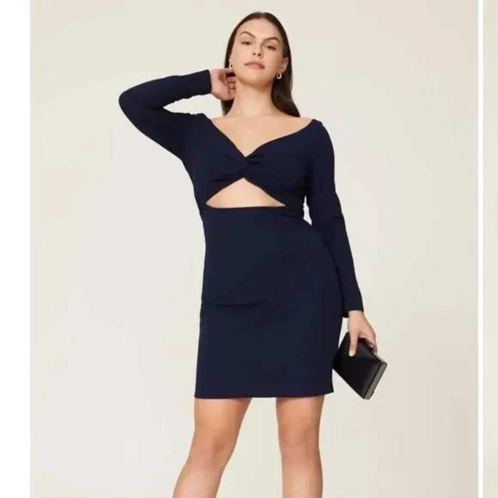 Dress The Population Navy Long Sleeve Twist Cutout Cocktail Mini‎ Dress Size S